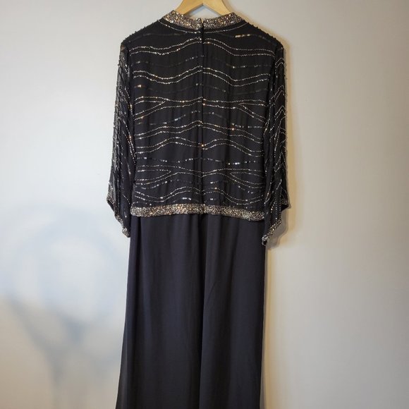 J Kara Faux Wrap Black Beaded Dress - Picture 7 of 14